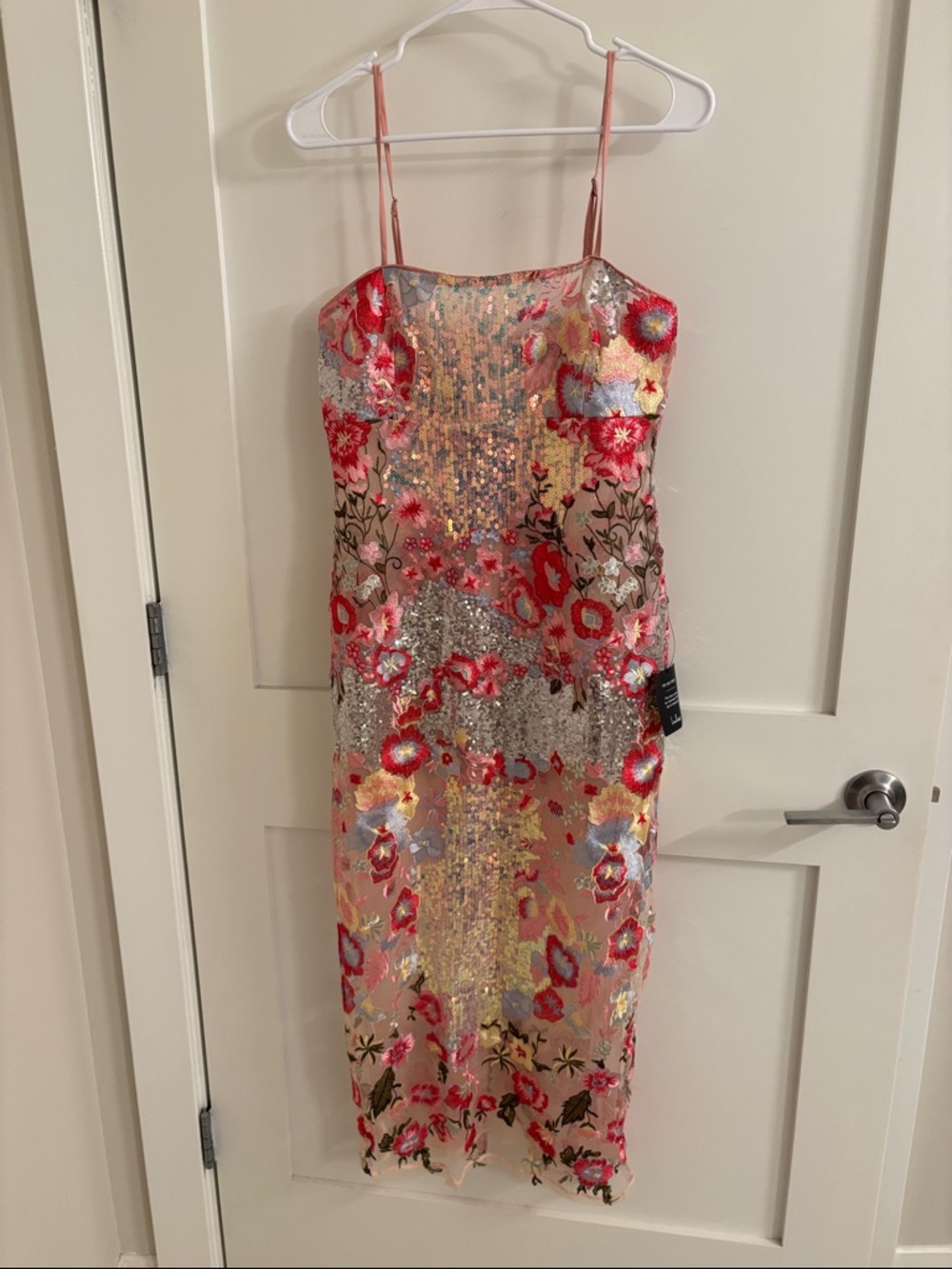 Lulu's Pink Sequin Floral Midi Slip Dress